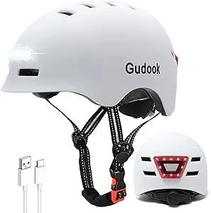 Adult Bike Helmet with Light - Bicycle Helmets Men - Women - Front and Back LED Lights Adjustable Cycling Helmet for Urban Commuter Biking Scooter