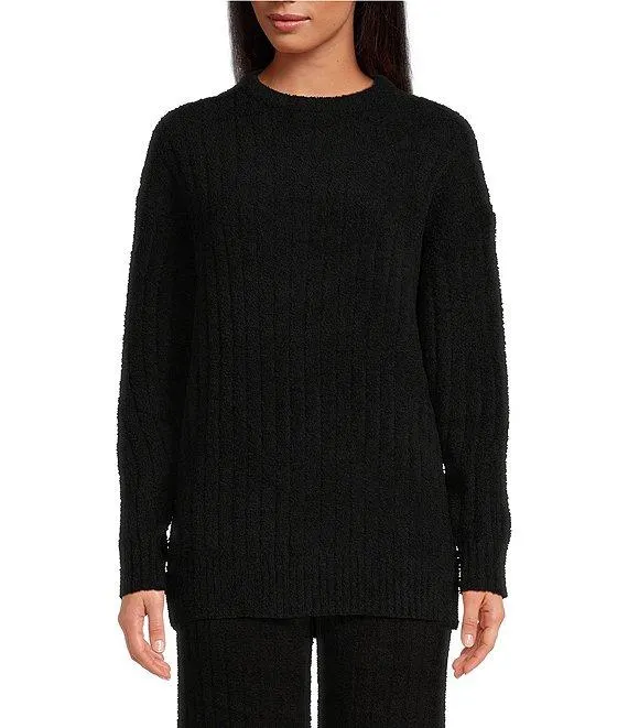 Riz Cozy Knit Crew Neck Long Sleeve Ribbed Lounge Top