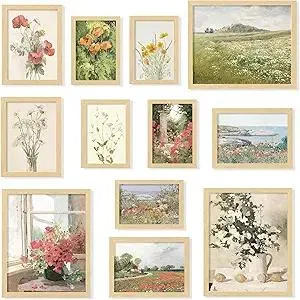 97 Decor Vintage FRAMED Wall Art - Framed Vintage Wall Art Prints, Vintage Posters For Room Aesthetic, Lanscape Prints For Wall Decor, Moody Gallery Wall Pictures Botanical Paintings For Home Bedroom (BEIGE FRAME)