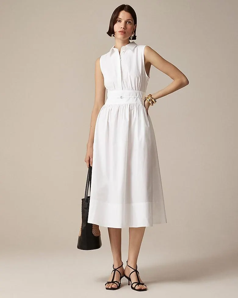 Fitted-waist shirtdress in cotton poplin