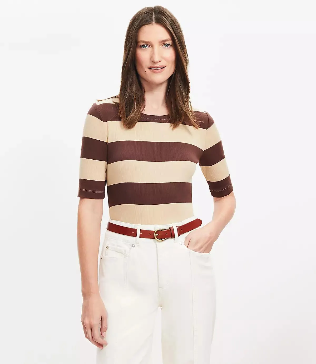 Stripe Perfect Ribbed Elbow Sleeve Tee