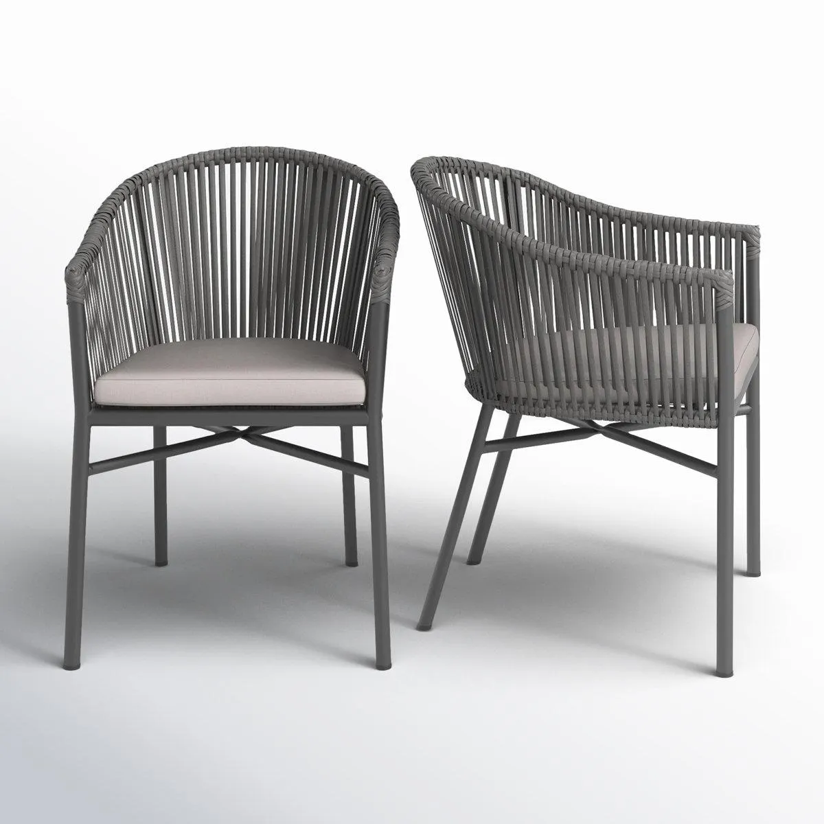 Aluminum Metal Outdoor Dining Armchair with Cushion (Set of 2)
