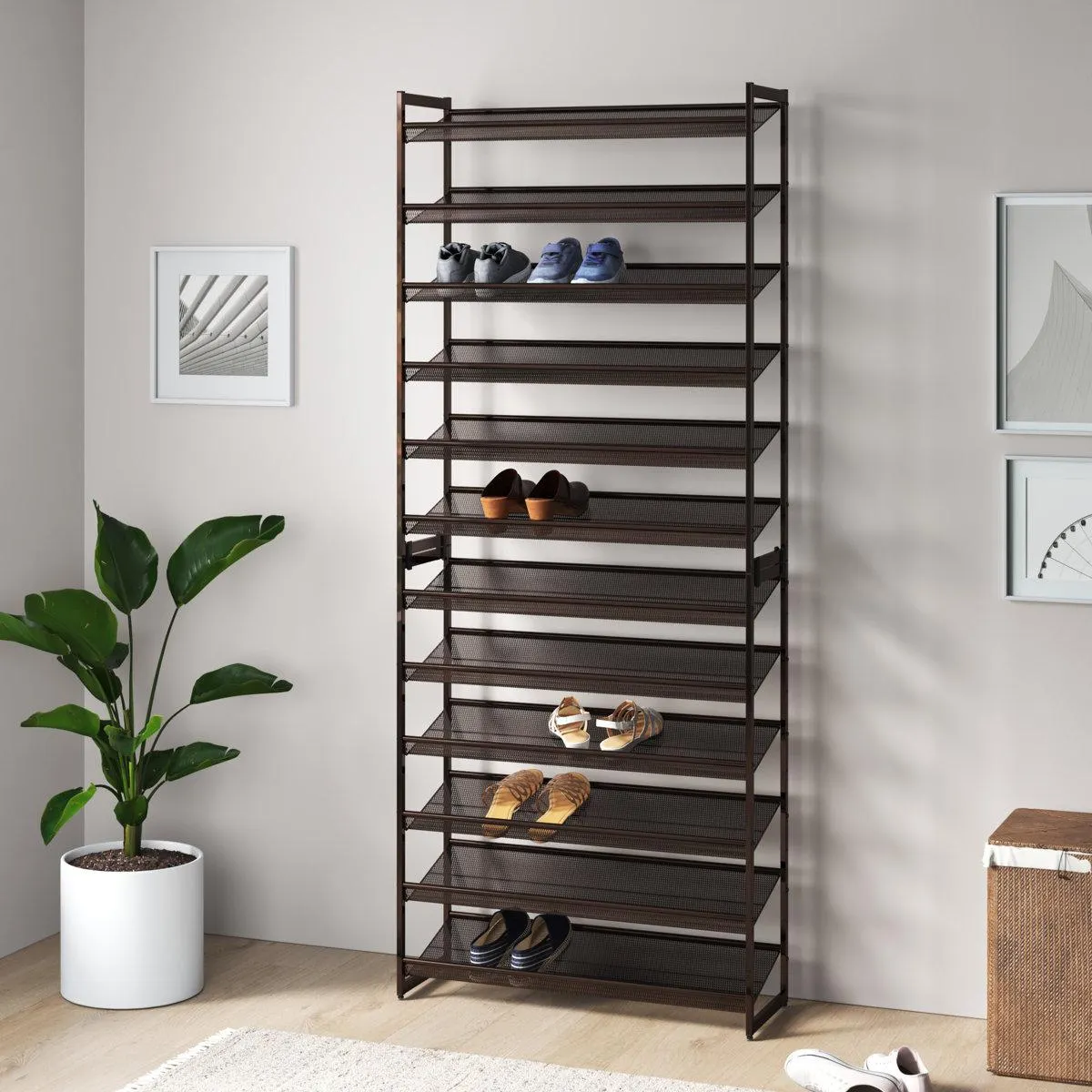 Abbi 48-60 Pair Stackable Shoe Rack, with Adjustable Flat or Angled Shelves