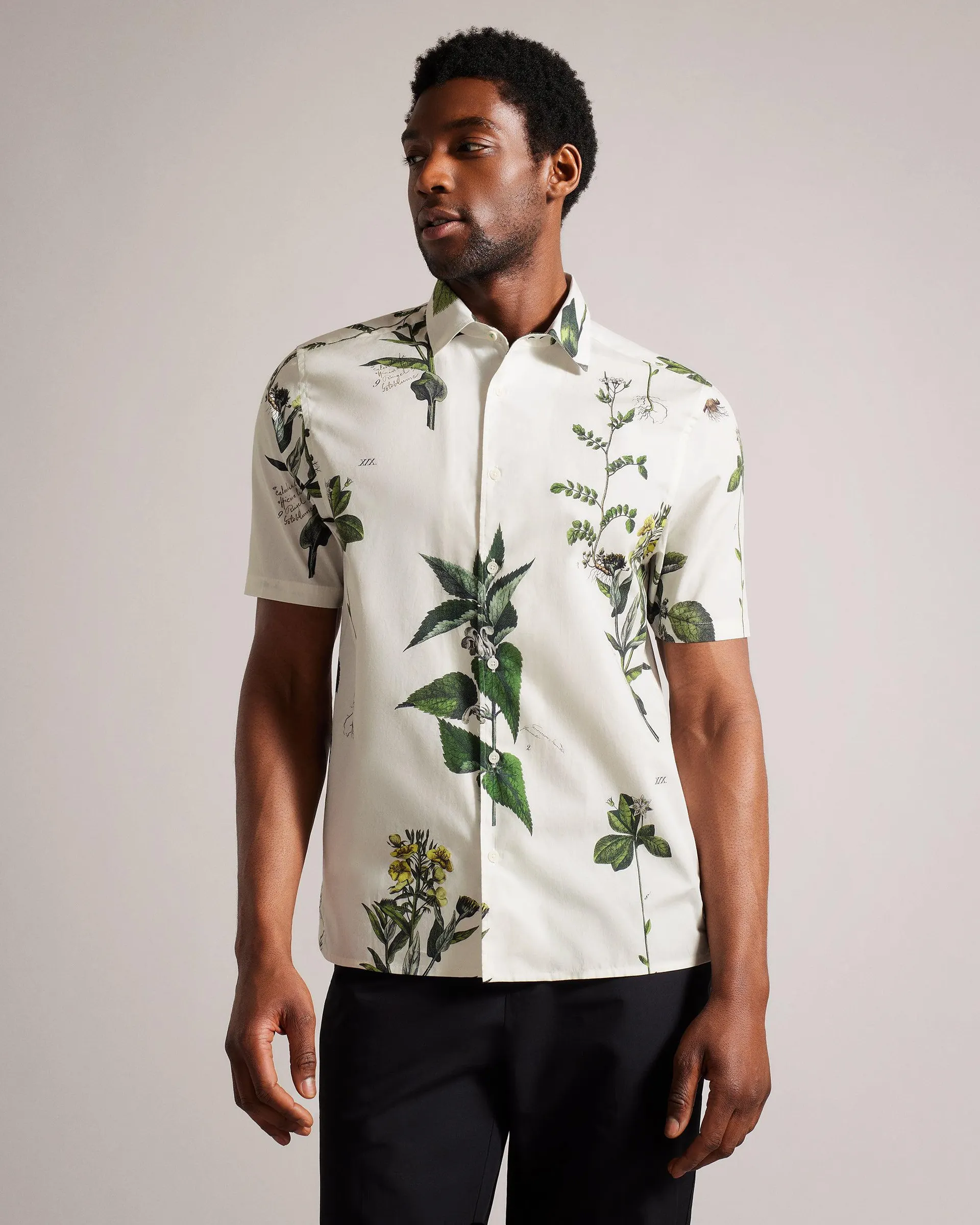 Short Sleeve Regular Plant Print Shirt