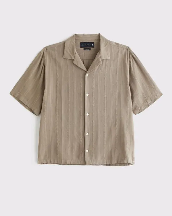 Camp Collar Cropped Button-Up Shirt