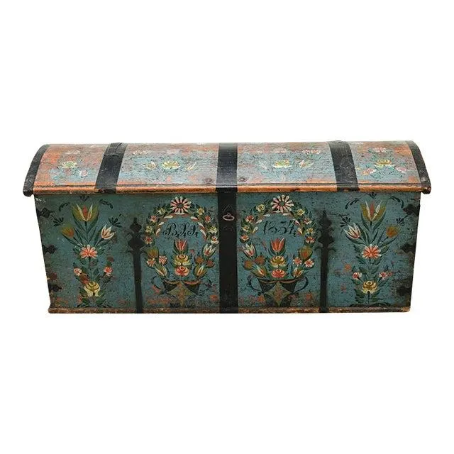 Swedish 19th Century Painted Pine Marriage Trunk