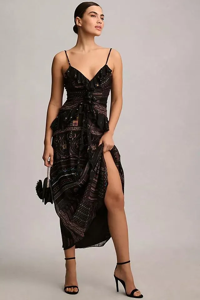 Let Me Be Sheer Printed V-Neck Midi Dress