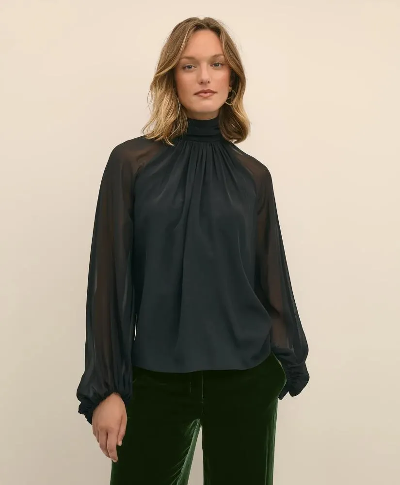 Silk Contrast-Sleeve Blouse