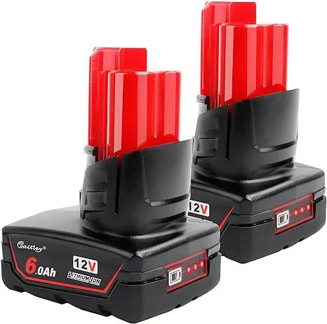 waitley 2 Pack 12V 6A Replacement Battery Compatible with Milwaukee 6.0Ah Power Tools