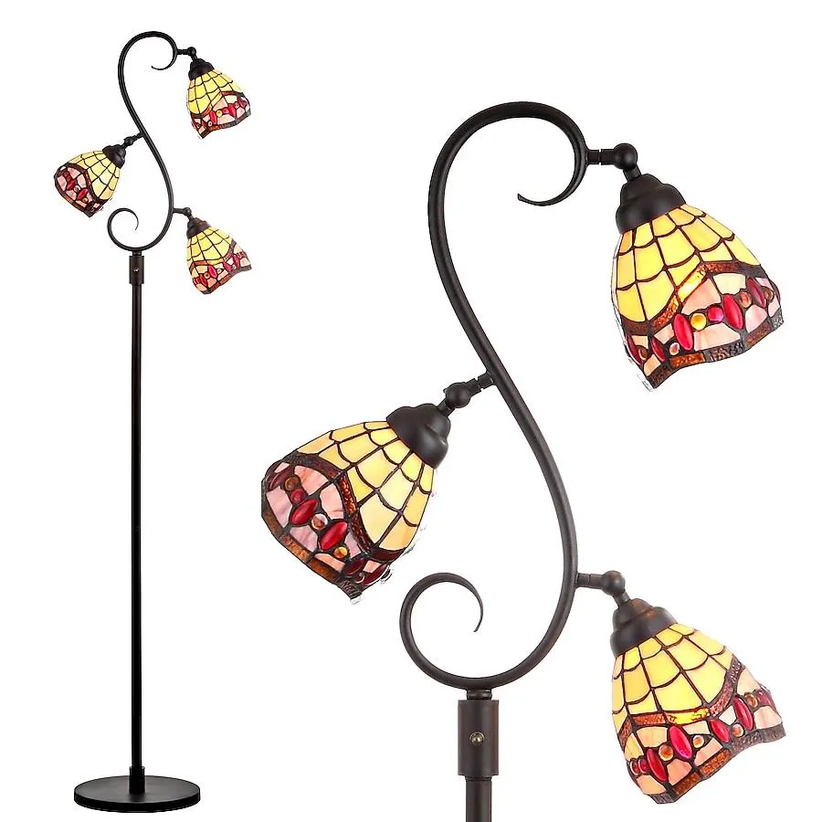 JONATHAN Y Walker Tiffany-Style Stained Glass/Iron Traditional 3-Light 70.5-in Bronze Multi-head Floor Lamp with Glass Shade