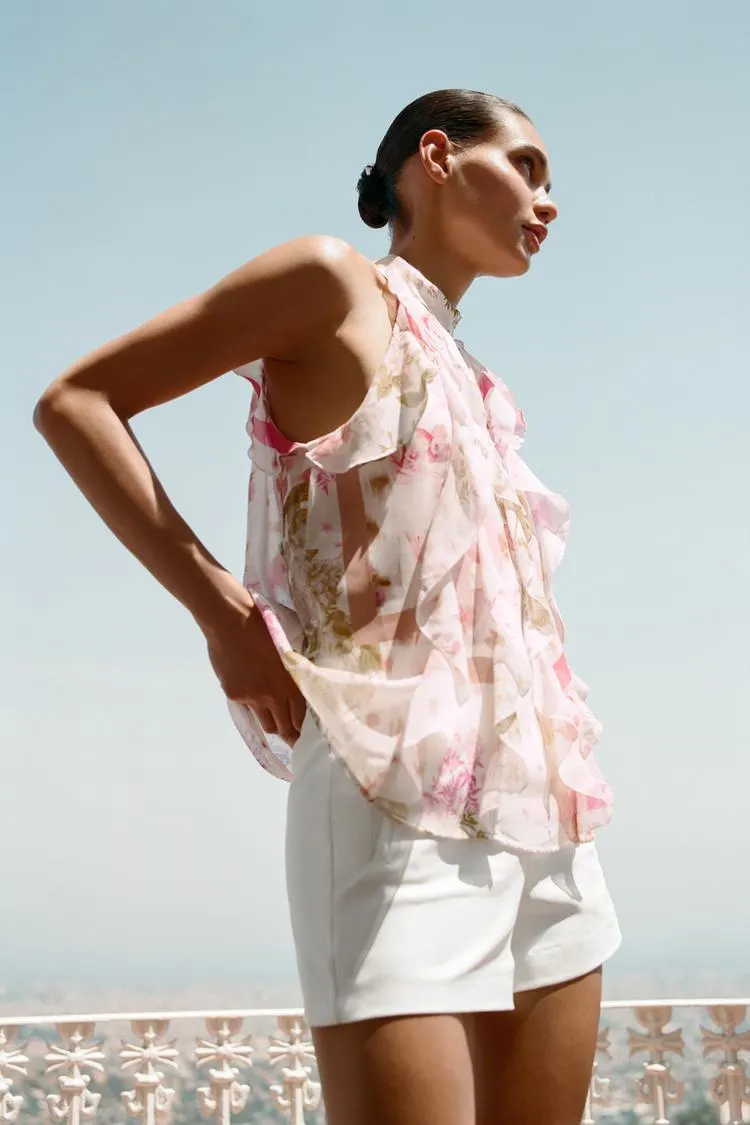 FLORAL PRINT RUFFLED TOP