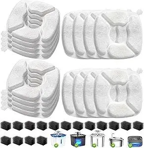 32 Pcs Cat Water Fountain Replacement Filters-16 Pack Cat Fountain Filters with 16 Pack Sponges, Enhanced Compatibility Pet Fountain Filter Fit for 95oz/2.8L 135oz/4L 67oz/2L Pet Drinking Fountain