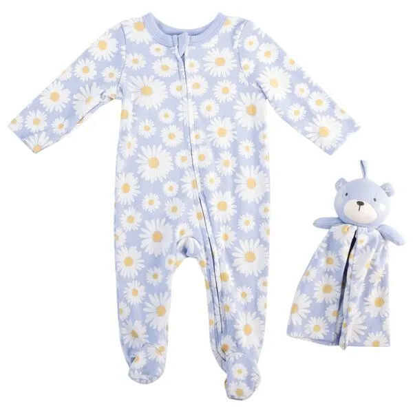 Baby Girl (NB-9M) Sterling Baby Daisy Footie w/ Bear Plush Lovey