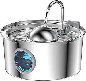 AONBOY Cat Water Fountain Stainless Steel, 108oz/3.2L Cat Fountain, Pet Water Fountain with Water Level Window, Hemispherical Shape, Multi-Filter, Silent Pump, Water Tap, Provides Flowing Water