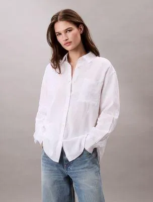 Linen Cotton Utility Relaxed Button-Down Shirt