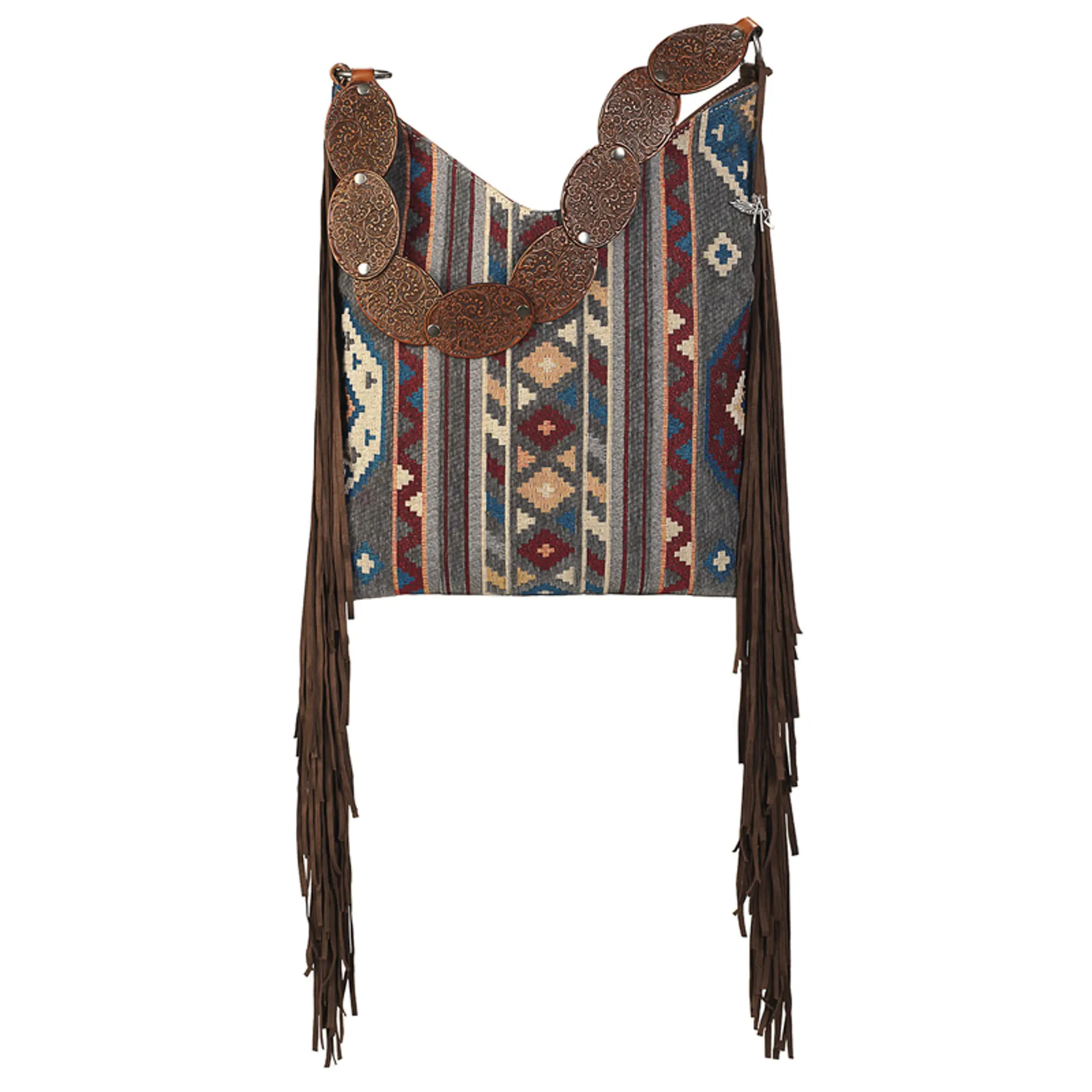 Angel Ranch Women's Multi Colored Southwestern Fabric with Side Fringe Conceal Carry Shoulder Bag