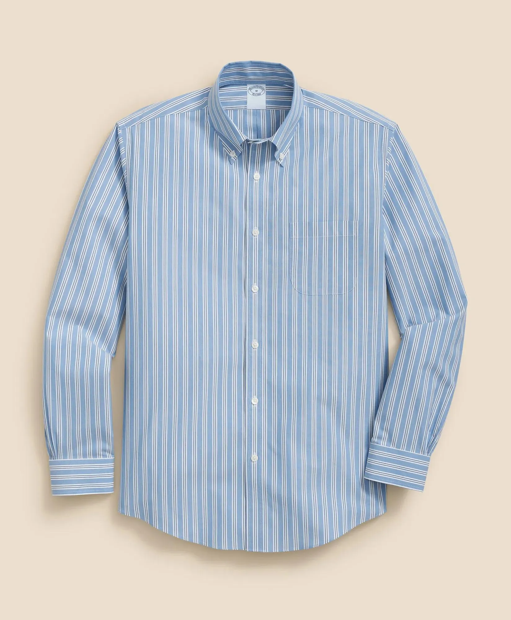 Stretch Cotton Non-Iron Polo Button Down Collar, Striped Shirt