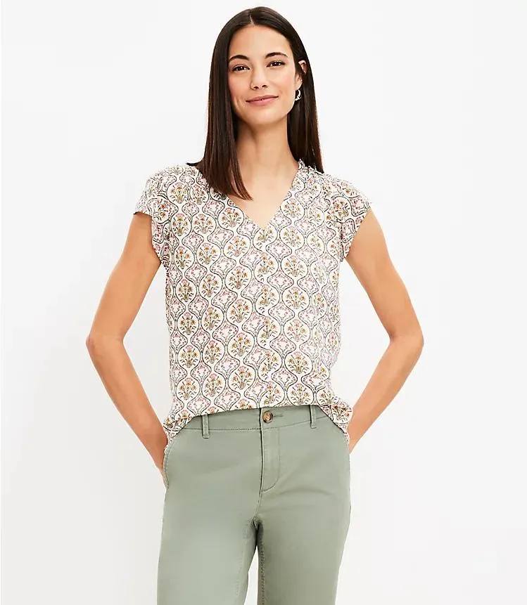 Tuilerie Smocked Shoulder Flutter Sleeve Top