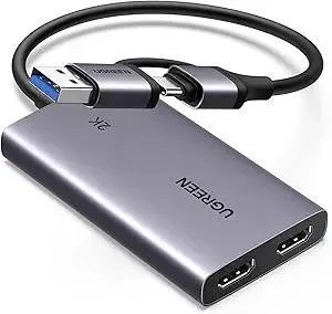 UGREEN 2K@30Hz HDMI Capture Card, 4K@30Hz HDMI Loop Out Video Capture Card USB 3.0 Full HD 1080P 60FPS with Low Latency for Streaming Gaming, Recording, Compatible with Switch 2, PS5, Xbox, PC, Mac