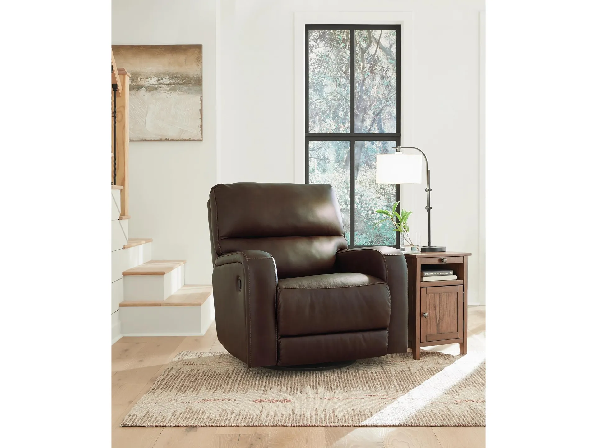 Emberla Manual Swivel Glider Leather Recliner