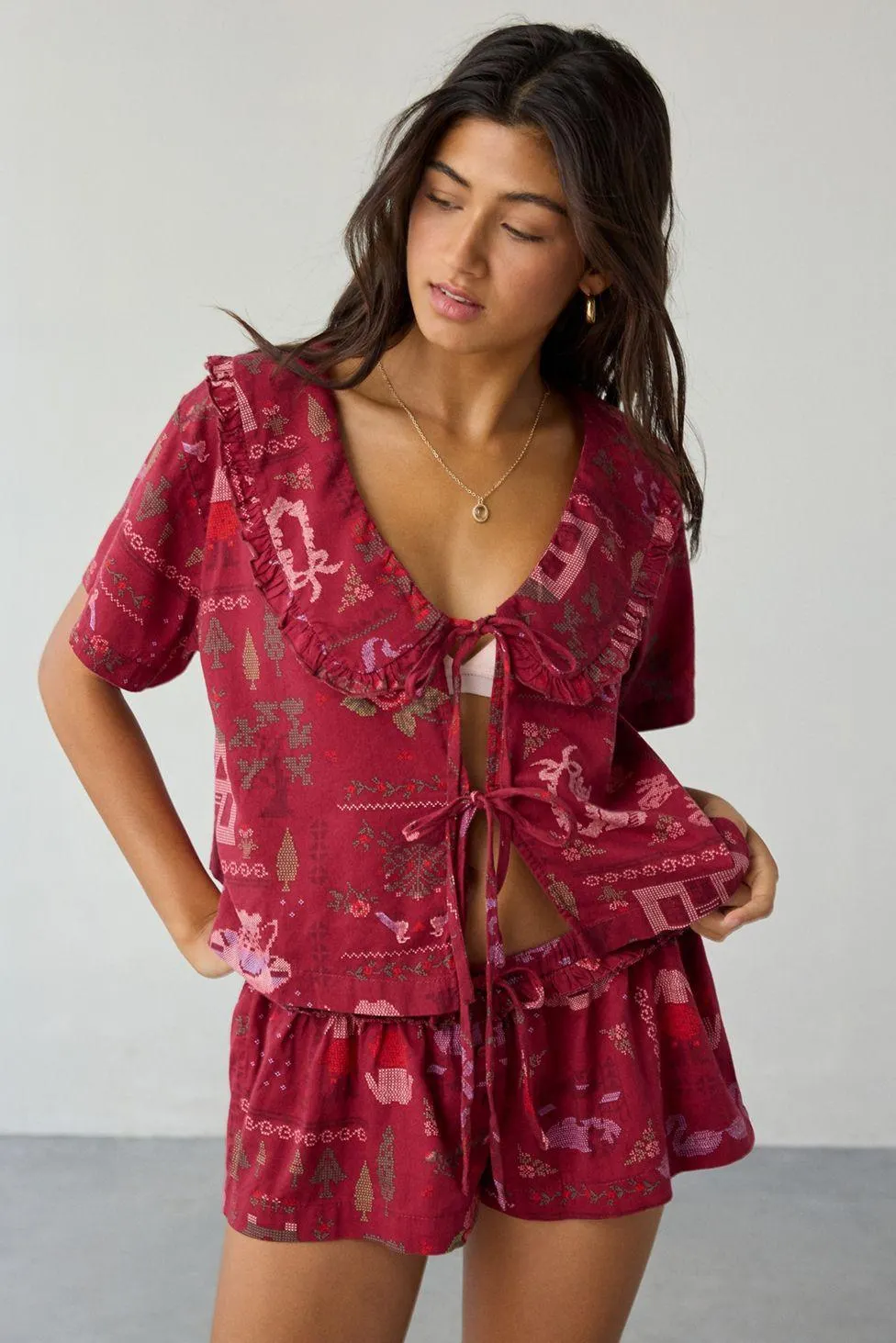 Out From Under Sweet Dreams Tie-Front Top + Micro Short PJ Set