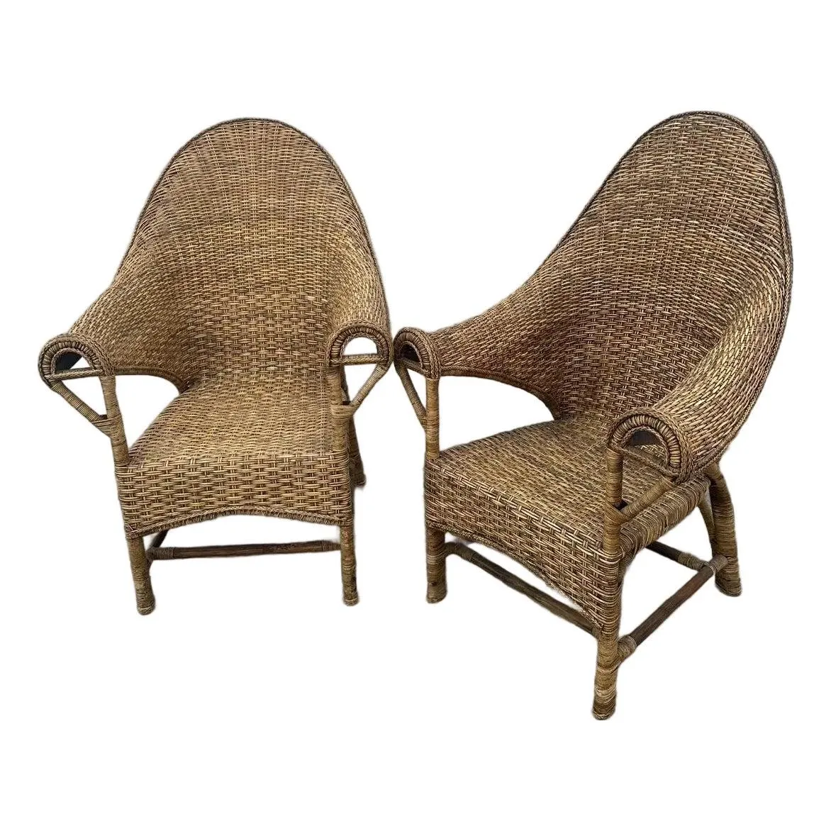 1920s English Wicker & Rattan Armchairs, Attributed to Dryad & Co. - Set of 2