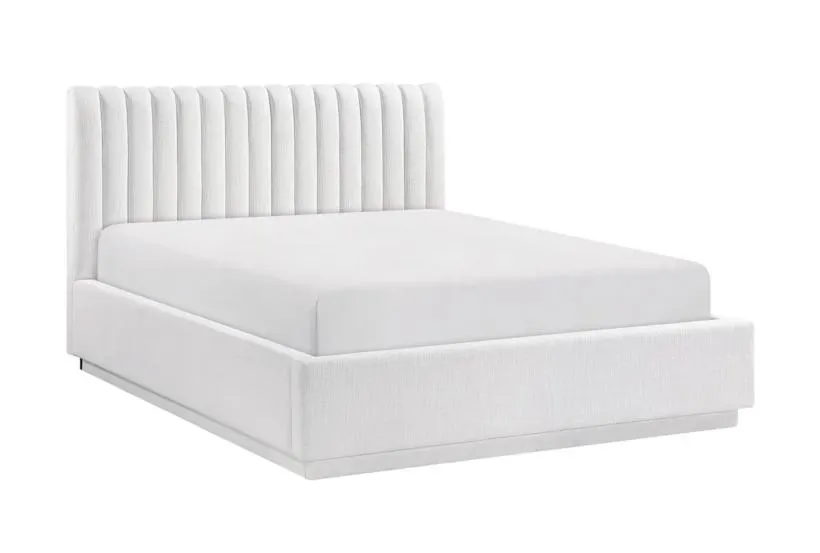 Kyland Queen White Channel Tufted Upholstered Wood Platform Bed