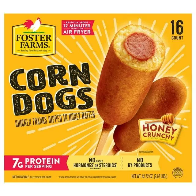 Foster Farms Honey Crunch Chicken Corn Dogs, 42.72 oz, 16 Count Box (Frozen)