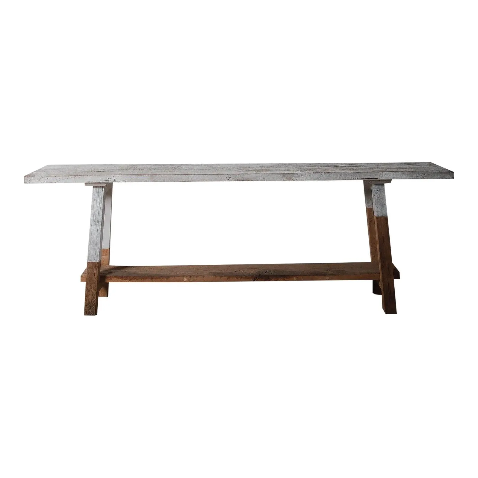 Rustic Vintage Console Table With Distressed Whitewashed Finish