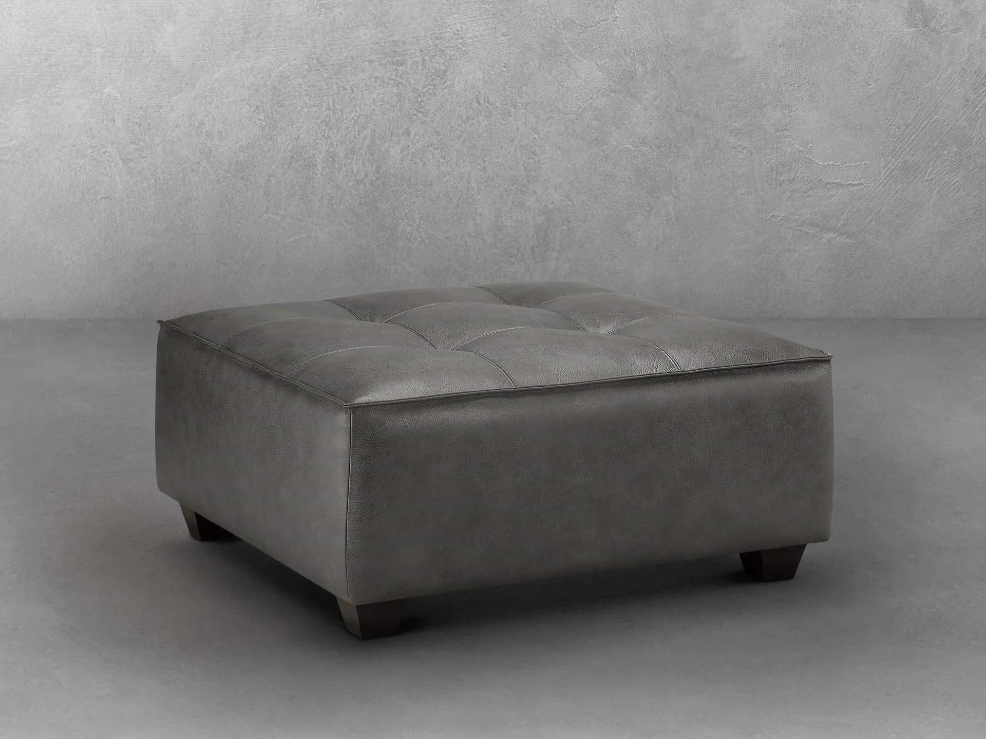 Wallingford Top Grain Leather Ottoman, Dark Gray