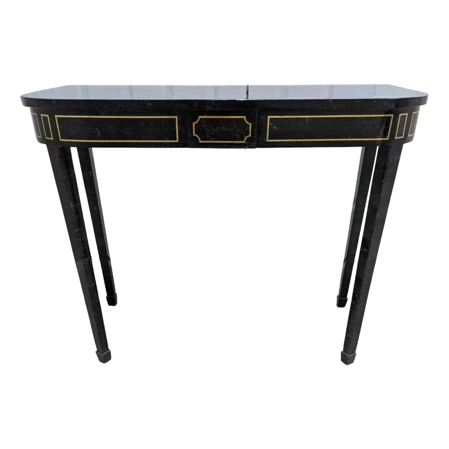 1990s Vintage Maitland-Smith Tessellated Stone Console With Brass Inlay