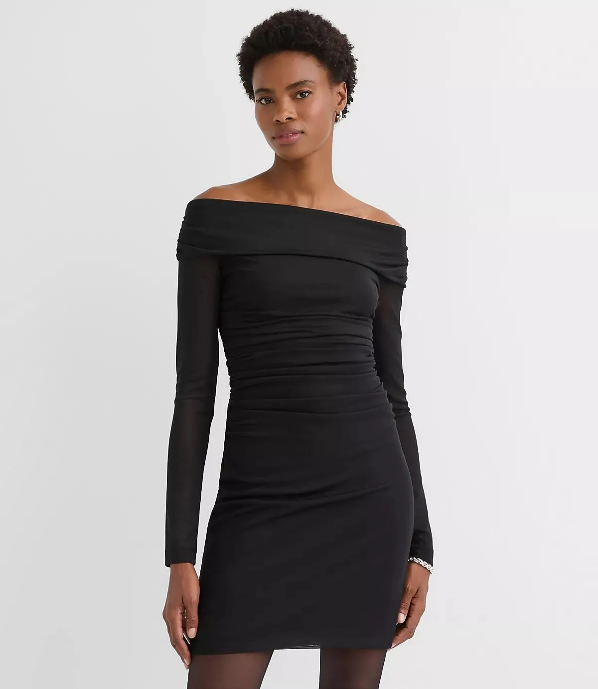 Mesh Ruched Off The Shoulder Mini Dress