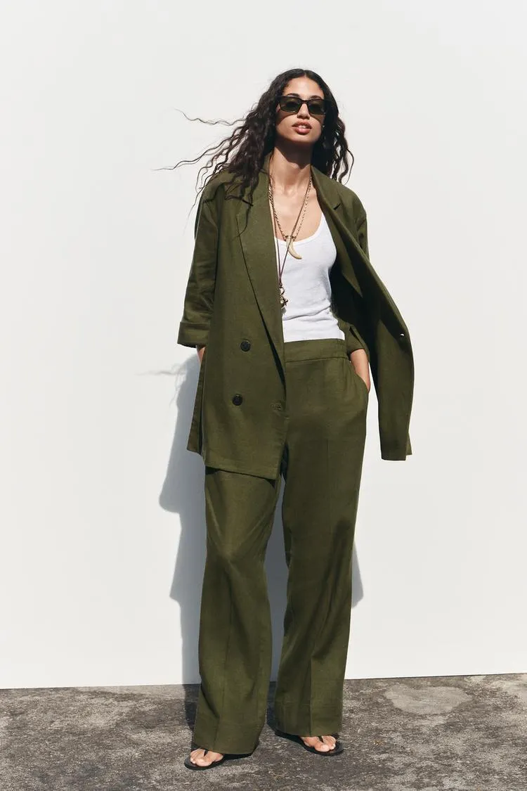 LINEN BLEND WIDE LEG PANTS