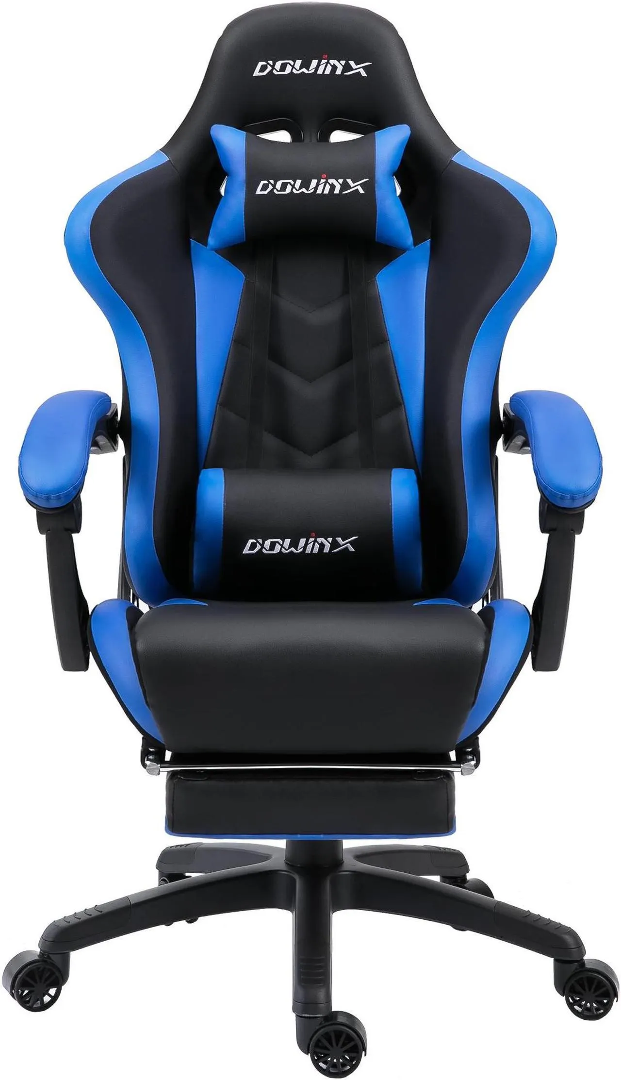 Dowinx Ergonomic Gaming Chair with Massage Lumbar Support, High Back Office Computer Chair with Footrest, Racing Style Recliner PU Leather Gamer Chairs, Blue