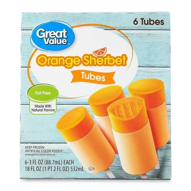 Great Value Orange Sherbet Tubes, 18 oz, 6 Pack