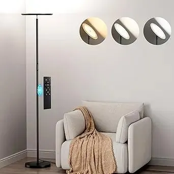 Modern LED Floor Lamp - Remote & Touch Control, 40W/2400LM Sky Torchiere Standing Lamp, Fully Dimmable, 3 Color Temperatures, Ideal for Living Room & Bedroom, Easy to Assemble