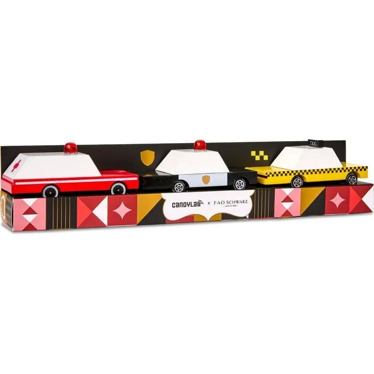 3 Pack NYC Wooden Cars - Taxi, Police Car & Ambulance