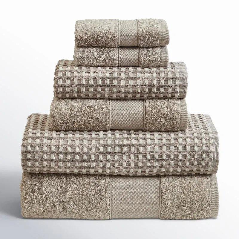 Flax Modern Threads Drucilla 6-Piece 100% Combed Cotton Yarn Dyed Cobblestone Jacquard Towel Set
