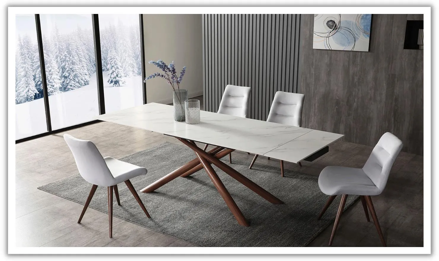 ESF Acquire 4-Seater Extendable Dining Table Set w/ Edito Fabric Chair