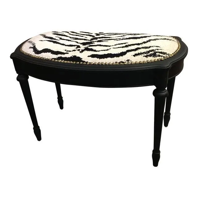 Zebra Print With Brass Nailhead Black Painted Bench