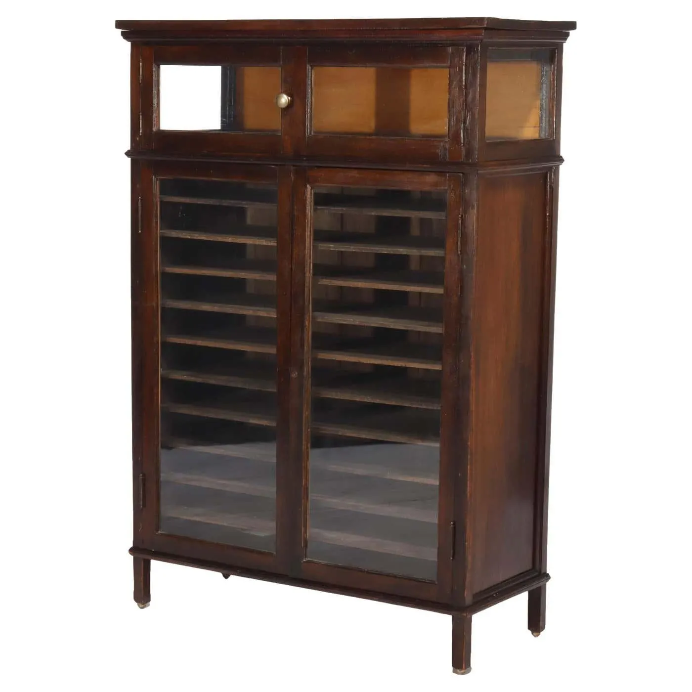 Antique Arts & Crafts Oak Music/File Cabinet with Glass Doors c1910