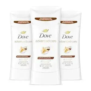 Dove Advanced Care Antiperspirant Deodorant Stick Vanilla & Cocoa Butter 3 Count Antiperspirant deodorant with Pro-Ceramide Technology 72-hour odor control and all-day sweat protection 2.6 oz
