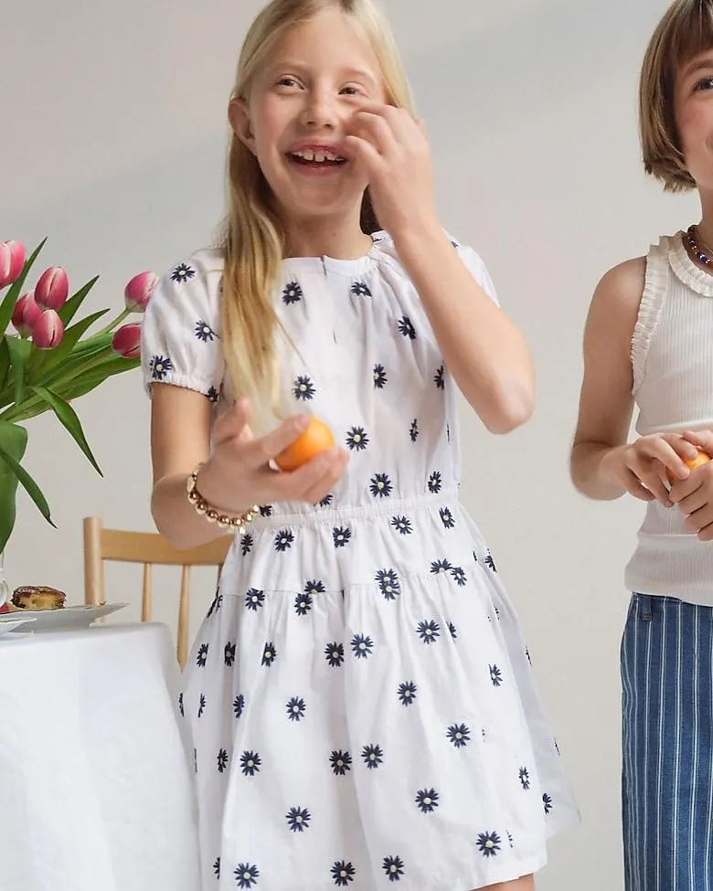 Girls' floral-embroidered dress