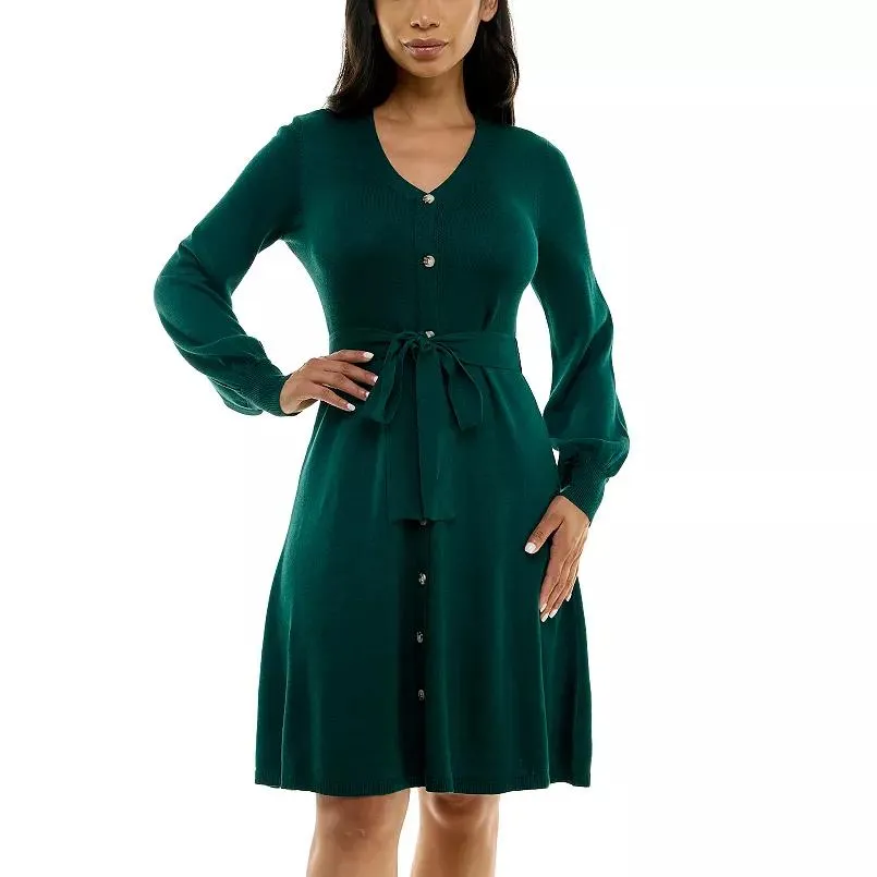 Women's Nina Leonard Balloon Sleeve Midi Sweater Dress