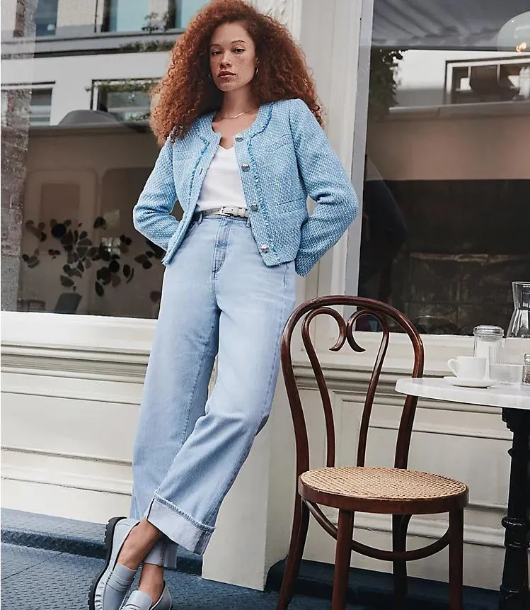 Cuffed High Rise Straight Jeans in Light Wash Indigo