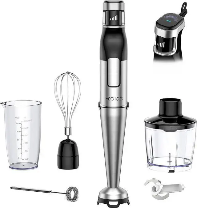 KOIOS Immersion Blender Handheld - Trigger Variable Speed 5-in-1 Immersion Hand Blender 1100W, Anti-Scratch Stainless Steel Shaft, Chopper & Milk Frother, Non-BPA for Soup, Baby Food and Smoothies