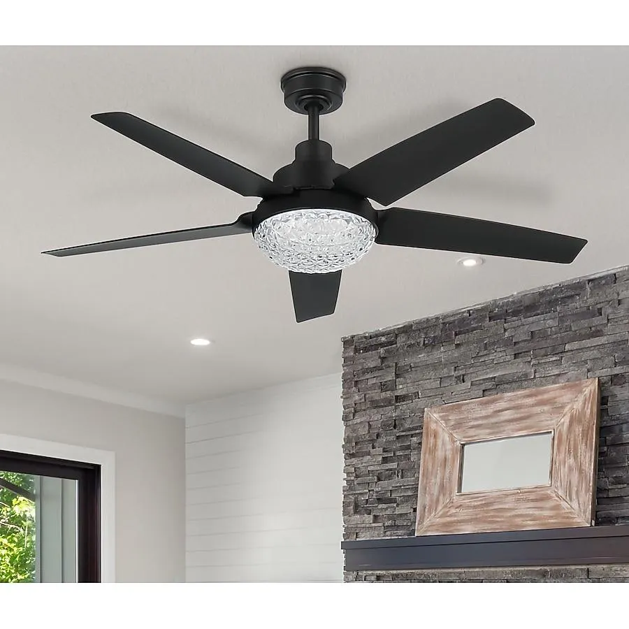 Harbor Breeze Avalyn 52-in Color-Changing Integrated LED Matte Black with Matte Black Blades Ceiling Fan With Light - Remote Included ( 5 -Blade )