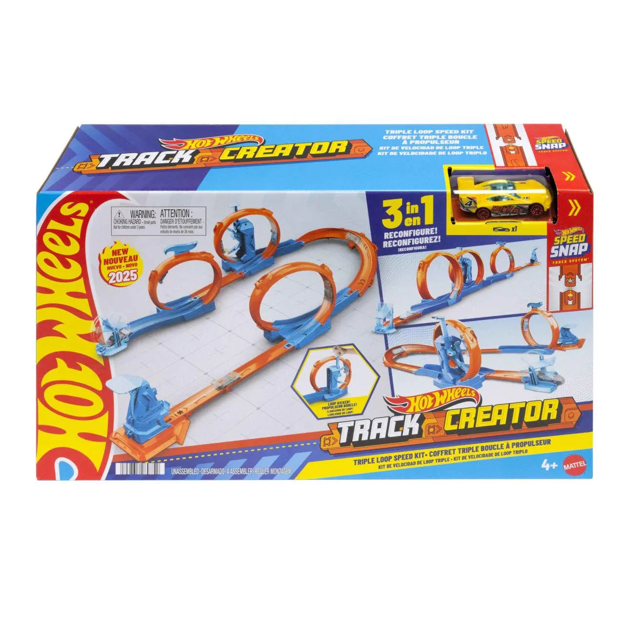 Hot Wheels Track Creator Triple Loop Pack & 1:64 Scale Toy Car, Track-Building Set