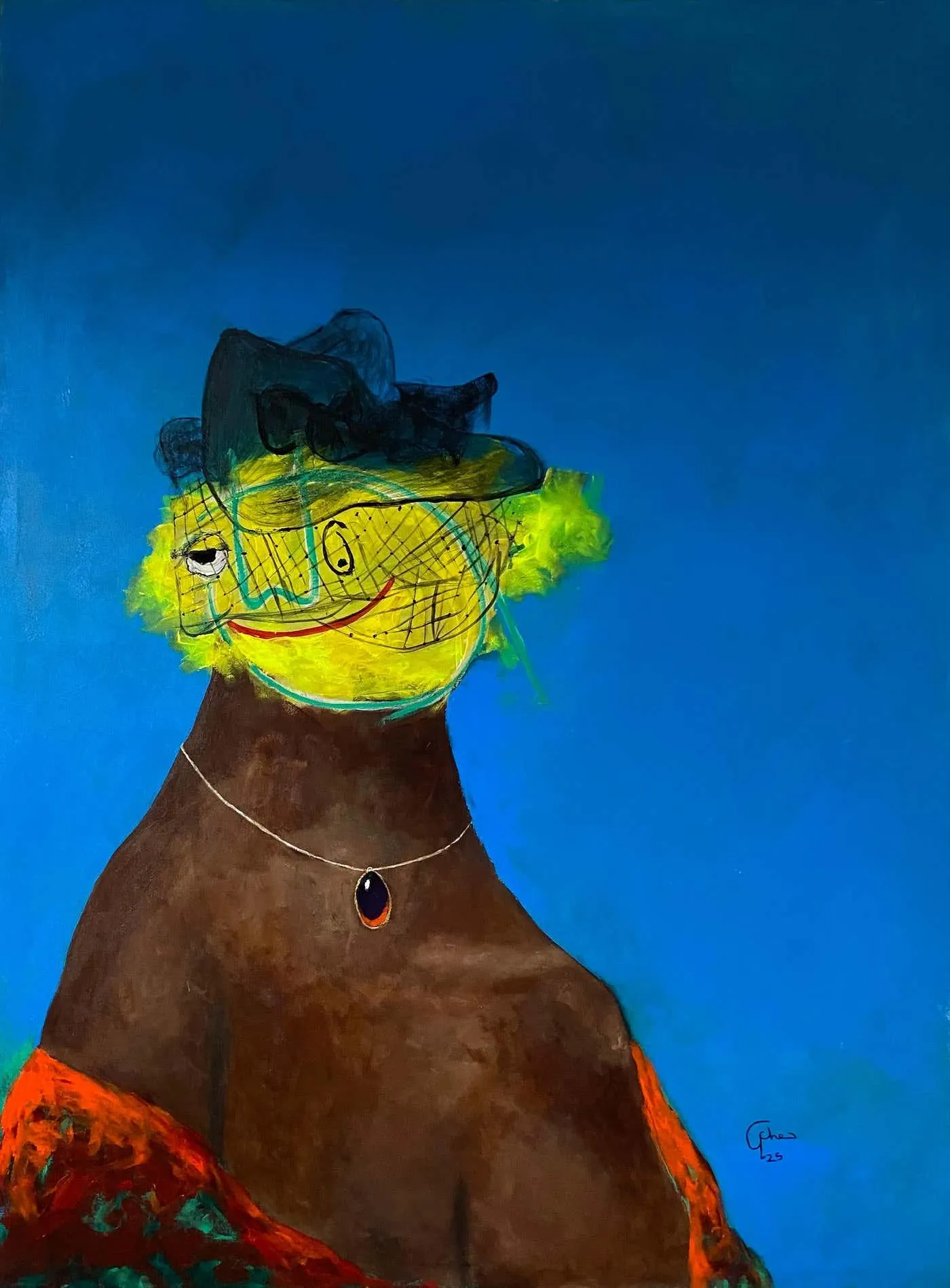 Wisdom Uche Black Fascinator - 21st Century, Contemporary, Figurative, Neo-Expressionism 2025