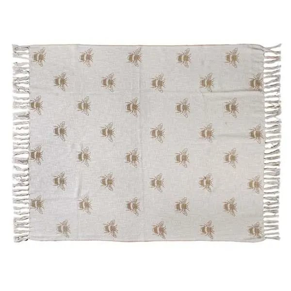Natural Woven Bee Throw Blanket, 50x60